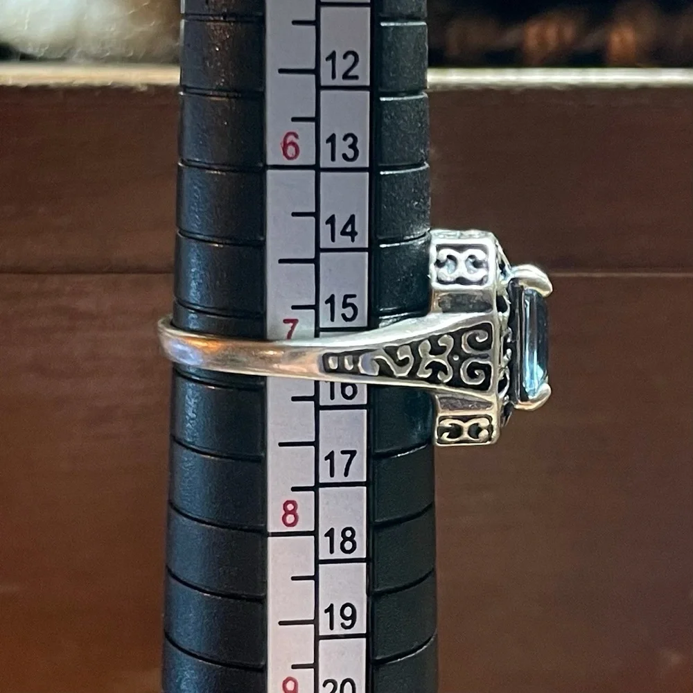 Blue Sapphire Scroll Filigree Silver Ring - Picture 6 of 6